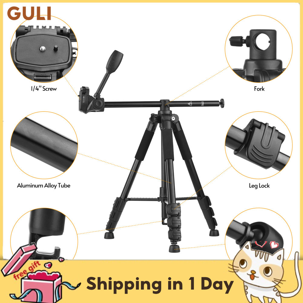 Guli Guli 157ซม./61.8นิ้วแบบพกพาขาตั้งกล้องแนวนอนขาตั้งกล้องอลูมิเนียมอัลลอยด์5กก./11lbsความจุในการโ