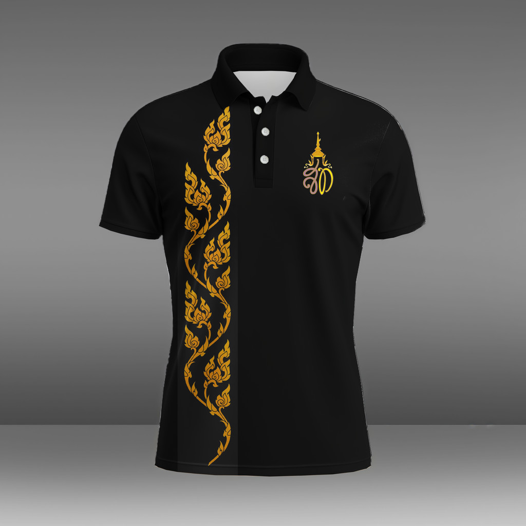 Siritikarn Black Polo Shirt Black Shirt, Men's Polo Shirt, Thai Pattern Shirt, 30 Days of Worry, Pol