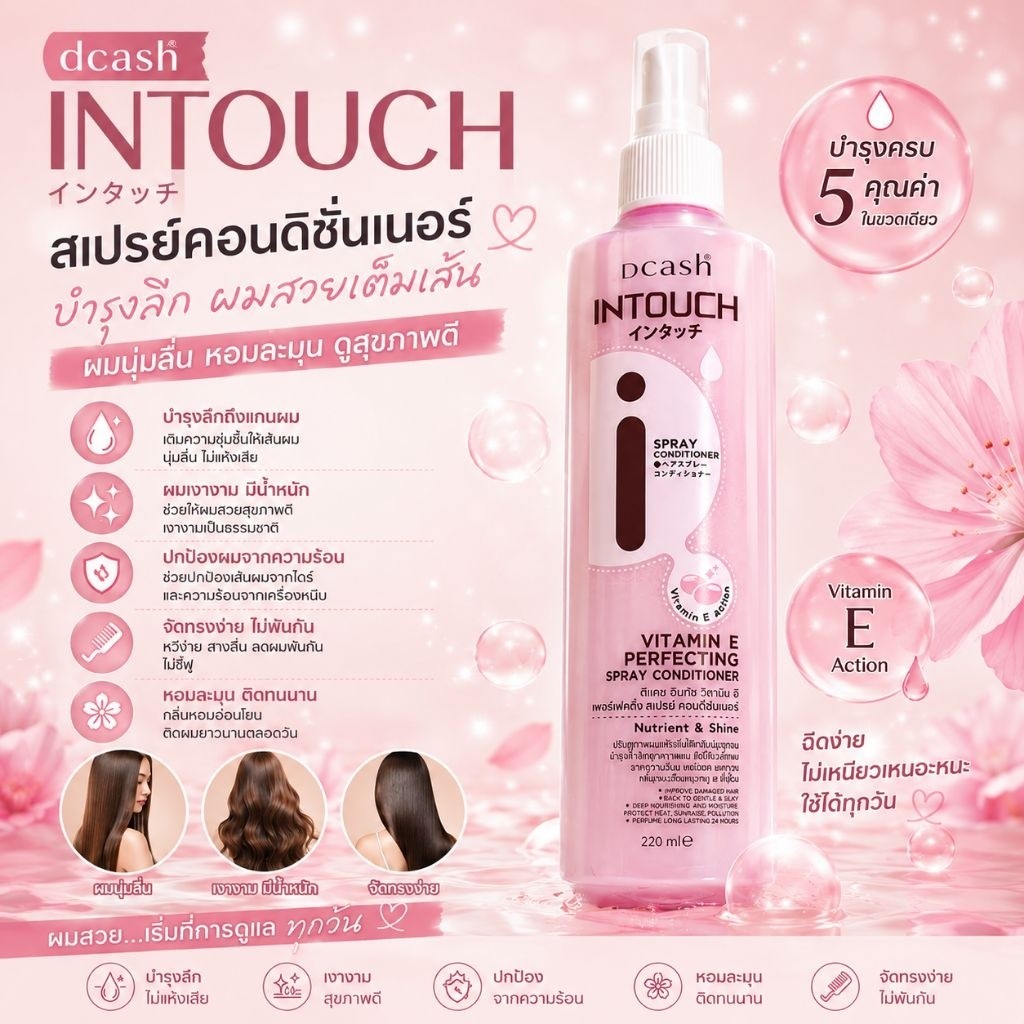 สเปรย์บำรุงผมดีแคช (Dcash Intouch 220ml) ปกป้องผมจากความร้อน