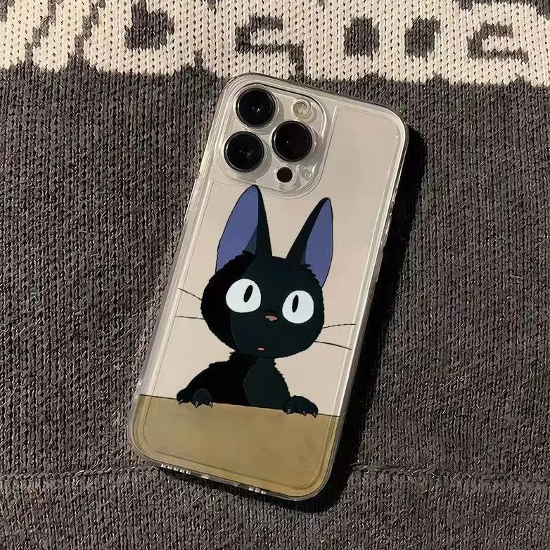 รวมทุกอย่างเคสโทรศัพท์แบบนุ่มโปร่งใสกันกระแทกน่ารักแมวดํา Jiji สัตว์เลี้ยง iPhone 11 12 13 14 15 17 