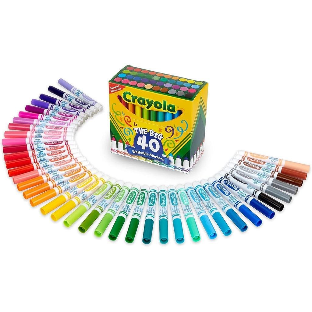 Crayola UltraClean ปากกามาร์กเกอร์ล้างทําความสะอาดได้ (40 ชิ้น), ปากกามาร์กเกอร์สีปลายปากกากว้างสําห