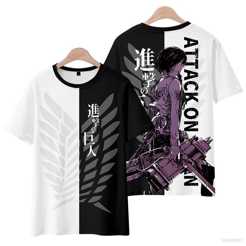 Cute Attack on Titan Anime Tshirt Short Sleeve Top Unisex Tee Cosplay Mikasa Ackerman 3D Shirt  สบาย