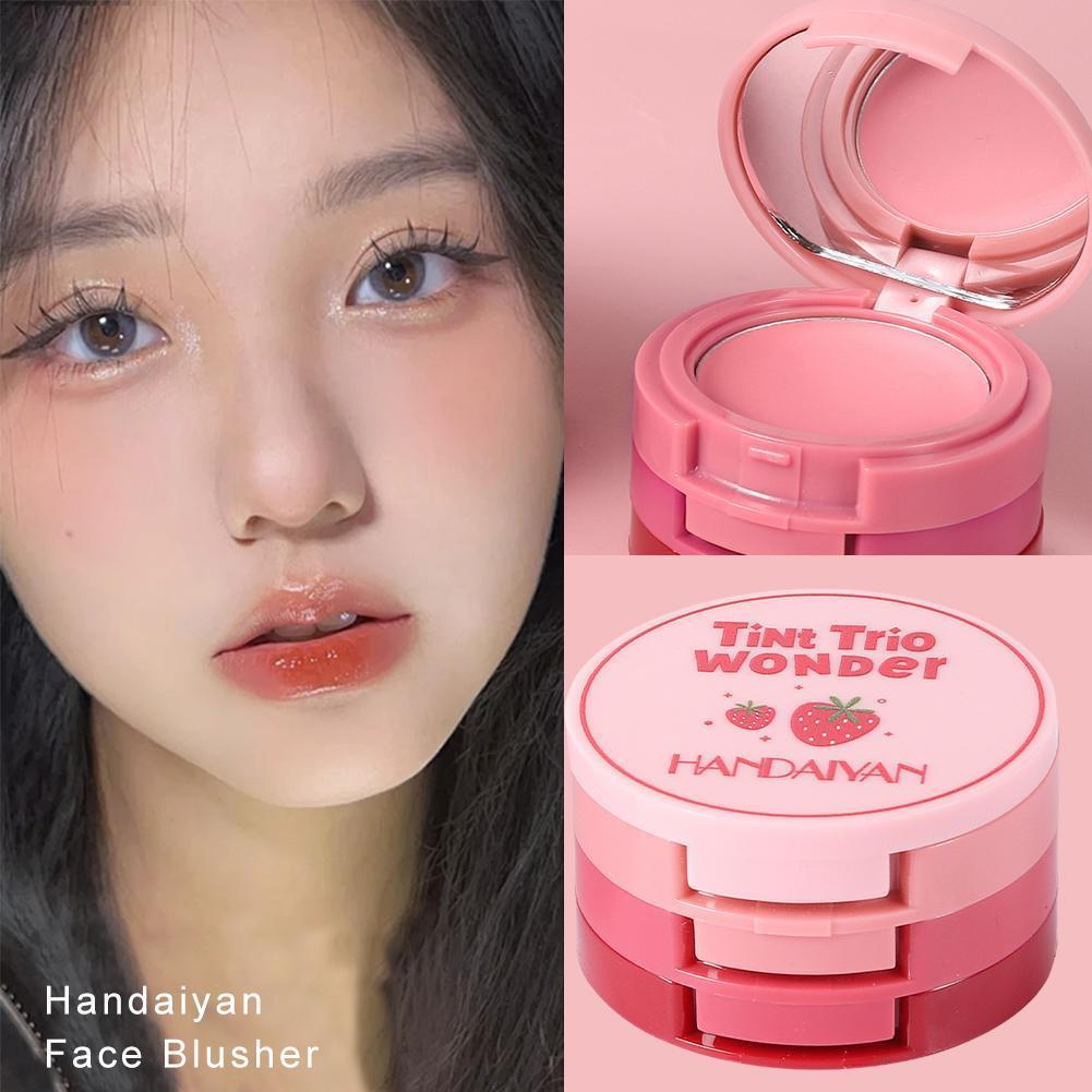 3 สี Blush Natural Matte Face Blusher Velvety Smooth Cream Rouge Lip Waterproof Cheek Blush R7d9