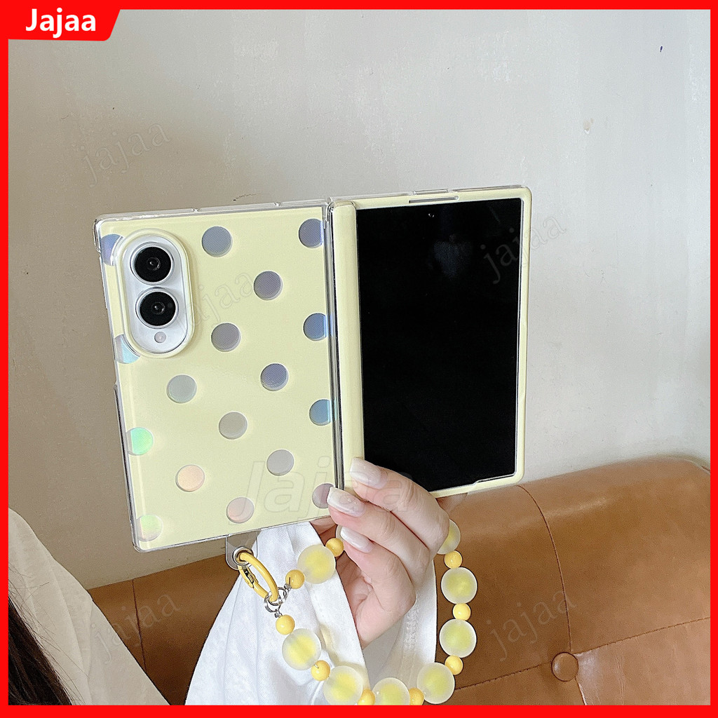 เคสโทรศัพท์น่ารักลายจุดเกาหลีสําหรับ Samsung Galaxy Z พับ 8 กว้าง Fold8 กว้าง 5G พร้อมโซ่ฝาครอบบานพับเกาหลี