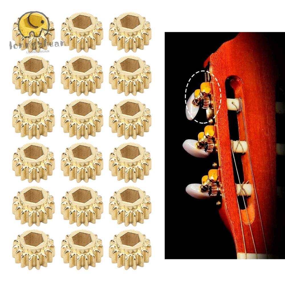 LONNGVO 18pcs Tuning Peg Gears, Gold โลหะก่อสร้างกีตาร์ Tuning Gears, ประณีตเปิด Hole Gears Hex Hole
