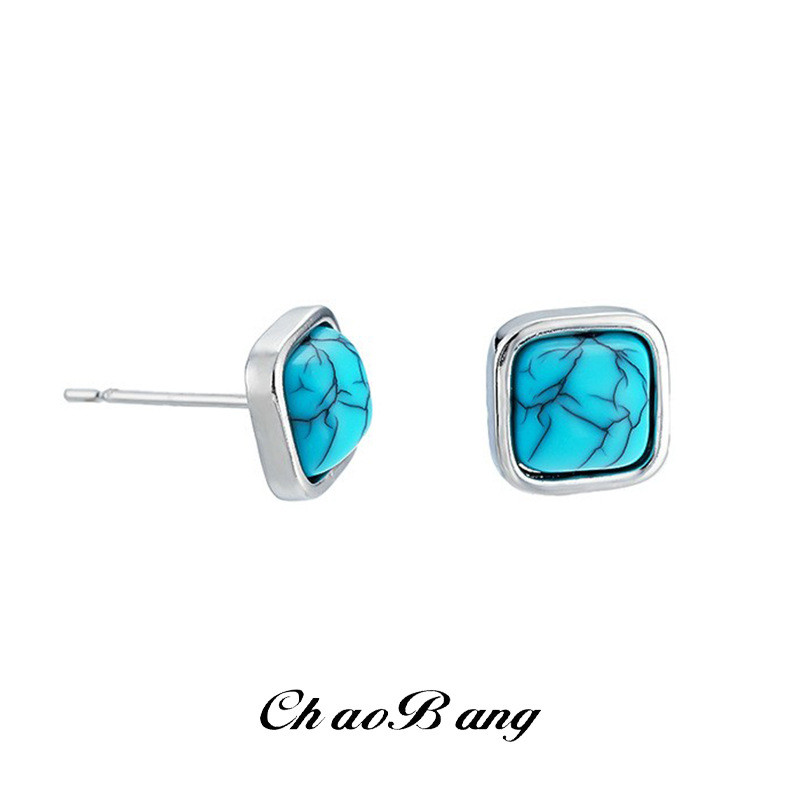 สแควร์ Turquoise ต่างหูชายหูหญิง Simple Niche Art ต่างหูแฟชั่นออกแบบ Niche 8.88.8 O6WW
