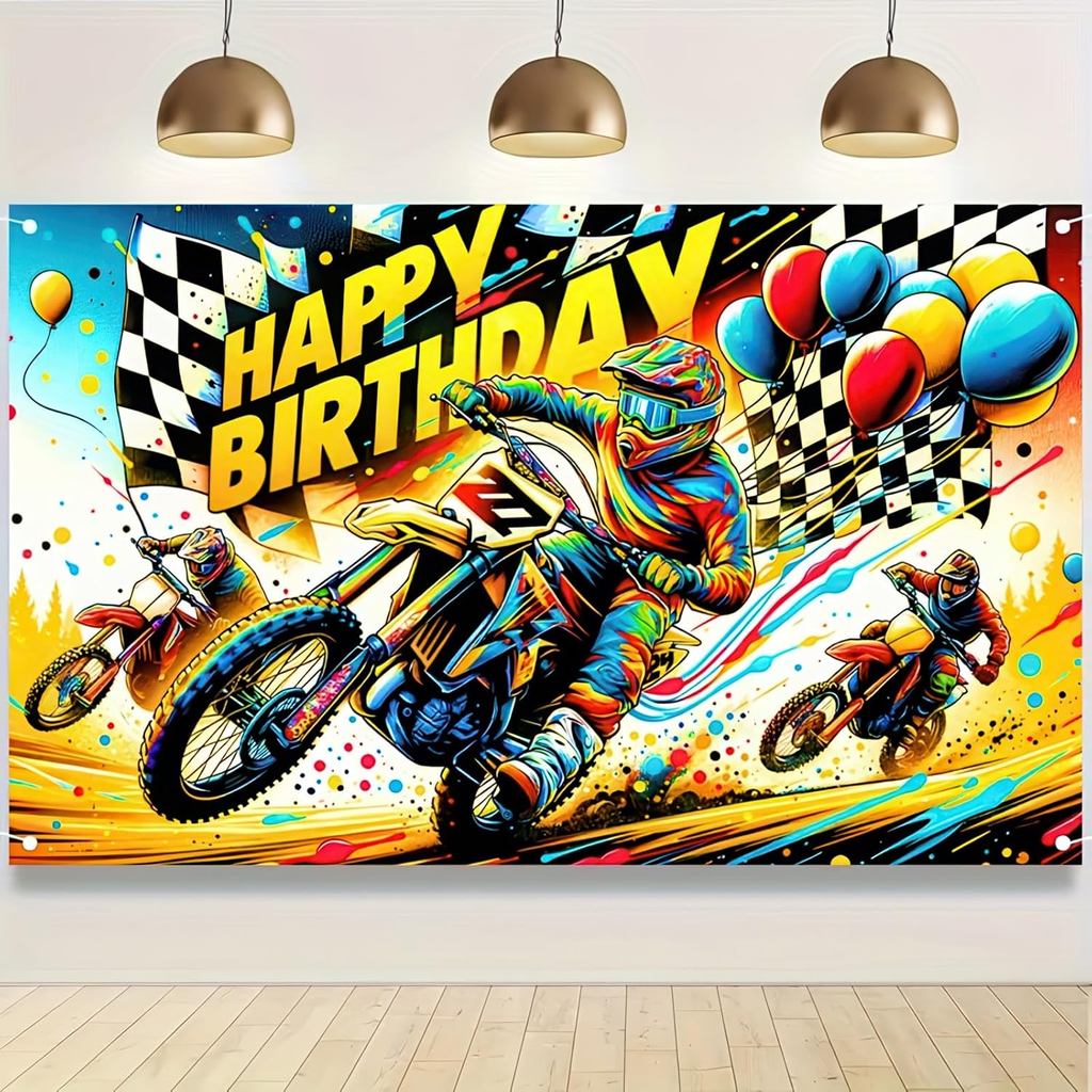 แบนเนอร์รถจักรยานยนต์ Dirt BIKE ฉากหลัง Racing Theme Decor สุขสันต์วันเกิดป้ายรถจักรยานยนต์ตกแต่ง Di