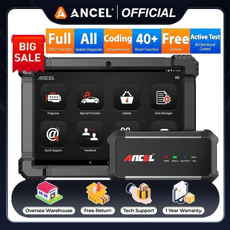 5F46 ANCEL X7 HD 12V 24V Heavy Duty เครื่องสแกนเนอร์รถบรรทุกแบบสองทิศทางเครื่องมือสแกนดีเซลทั้งหมด 4