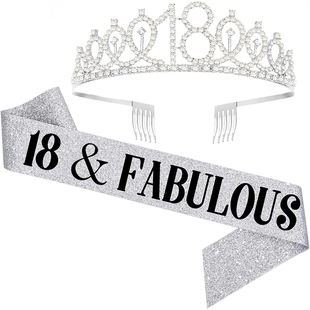 18th Birthday Sash และ Tiara, 18 & Fabulous Birthday Sash และ Crown, Happy 18th ของขวัญวันเกิดสําหรั