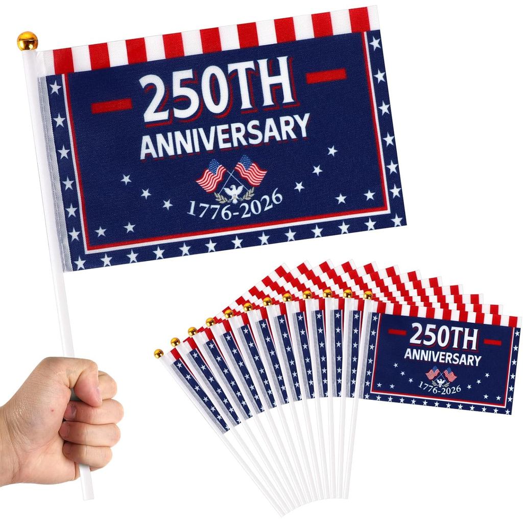 12 ชิ้น 12x8 นิ้ว 250 Anniversary Stick Flag 250 ปี 1776-2026 American Flag 4th of July Independence
