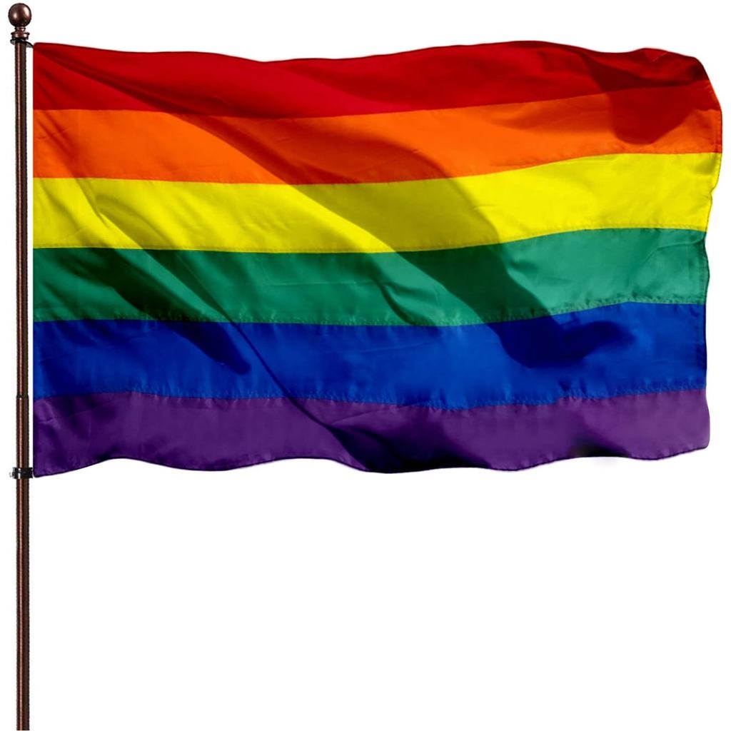 LGBTQ Rainbow Gay Pride Flag 3x5 Outdoor (Sewn Stripes),UV Fading Resistance,Canvas Header และ 4 เย็