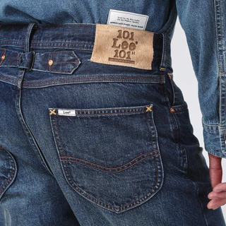 LEE กางเกงยีนส์ (ริมน้ำเงิน) Selvedge 5 years Wash Jouney คอลเลคชั่น 101 เอวสูงทรงกระบอก รุ่น LE S126MRETN03 สียีนส์กลาง