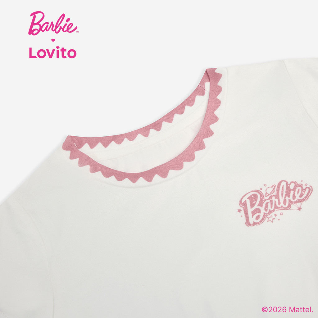 Barbie × Lovito Kids تيشيرت بنات وردي بطباعة حروف — صورة 2