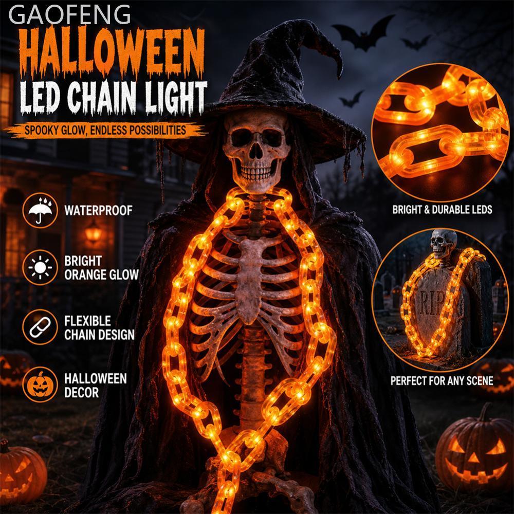 GAOFENG ฮาโลวีน LED Chain Light Skull String ไฟแบตเตอรี่ขับเคลื่อนในร่มกันน้ํา 8 โหมด Spooky ตกแต่งส