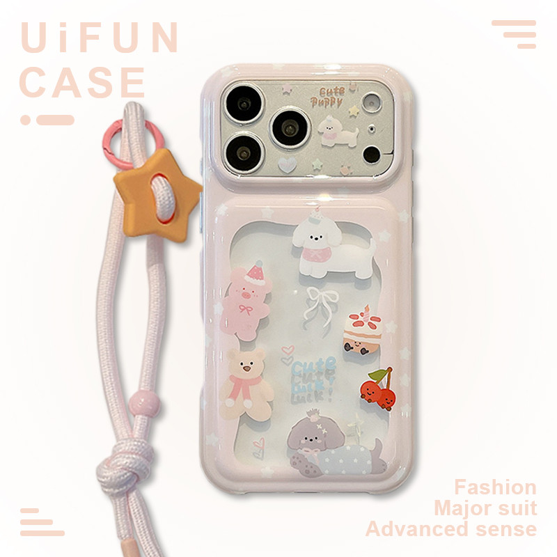 น่ารักการ์ตูนสัตว์หมู Bowknot Star Chain โทรศัพท์มือถือสําหรับ iPhone 17 16 15 Pro Max กันกระแทก Anti-fall โปร่งแสง IMD ปกหลัง