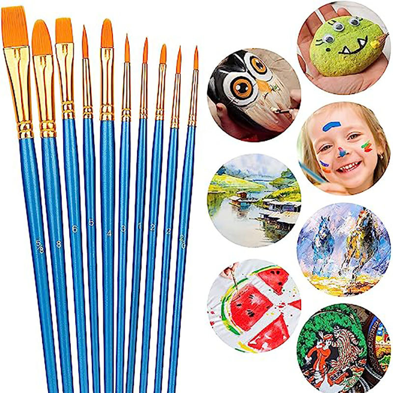 10ชิ้นแปรงทาสีชุดไนล่อนผมแปรงทาสีสําหรับน้ํามันอะคริลิสีน้ําใบหน้าเล็บศิลปะ,ขนาดเล็กรายละเอียดภาพวาดวาด