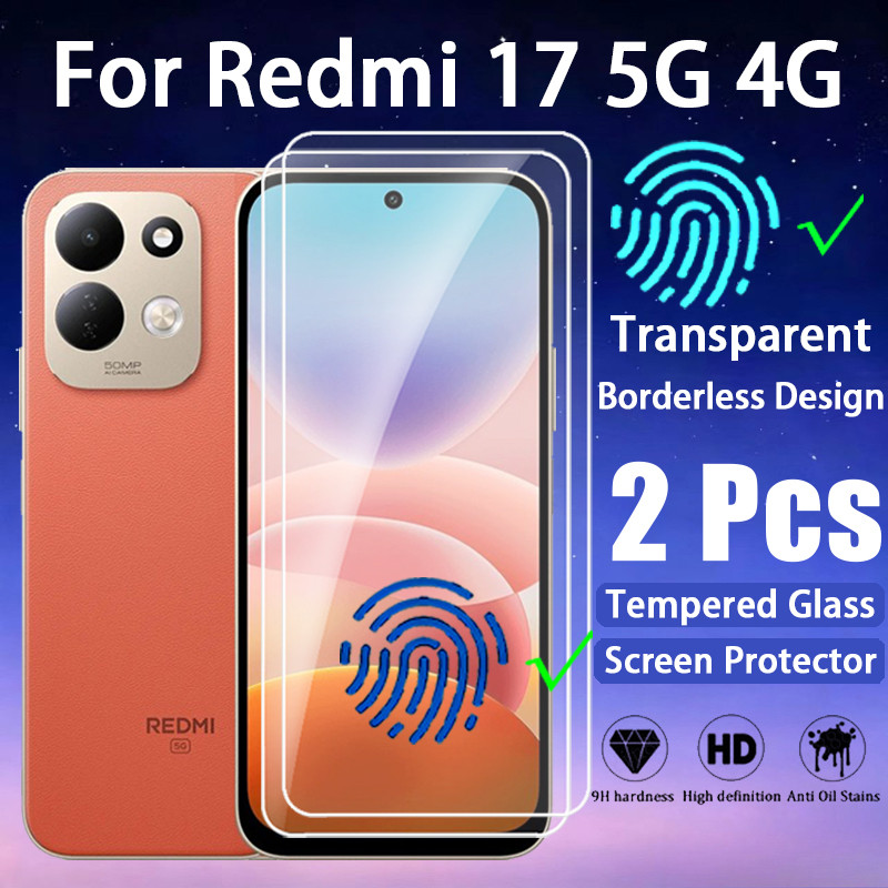 1-2 ชิ้น Redmi 17 5G กระจกนิรภัยโปร่งใสป้องกันหน้าจอสําหรับ Redmi หมายเหตุ 15 14 13 Pro 15C 14C A7 A5 A3 4G 5G แก้วป้องกันฟิล์ม