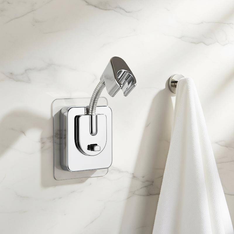 Yosunbinmg] ที่วางหัวฝักบัวแบบปรับได้ไม่มีเจาะหมุนได้ 360 องศา Universal Fit Wall Braet สําหรับห้องน้ําอาบน้ําใหม่