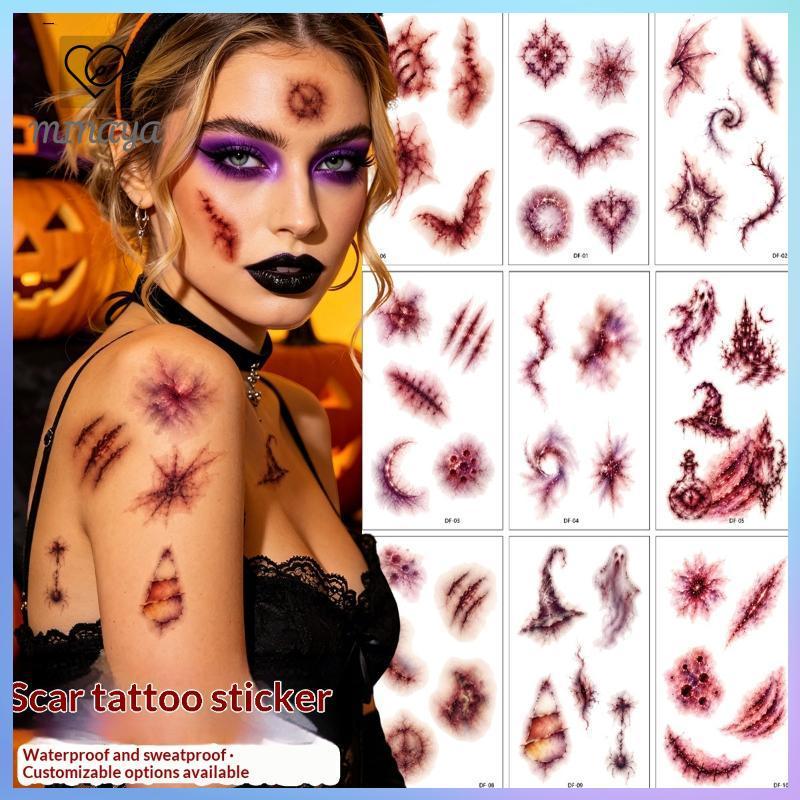 [MINA] 10 Halloween Bruise Scar Tattoos กันน้ําติดทนนานคอสเพลย์ TH