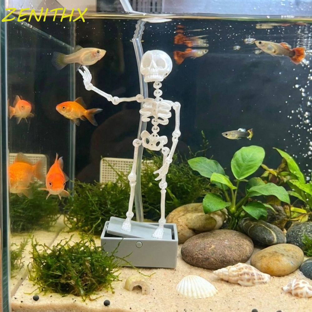 ZENITHX เต้นรําโครงกระดูก Aquarium Bubbler, พลาสติก 3D พิมพ์ถังปลา Dance Skull เครื่องประดับ, Gothic พร้อม Air Tube Air Driven แบบไดนามิก Skeleton Bubbler ภูมิทัศน์ใต้น้ํา