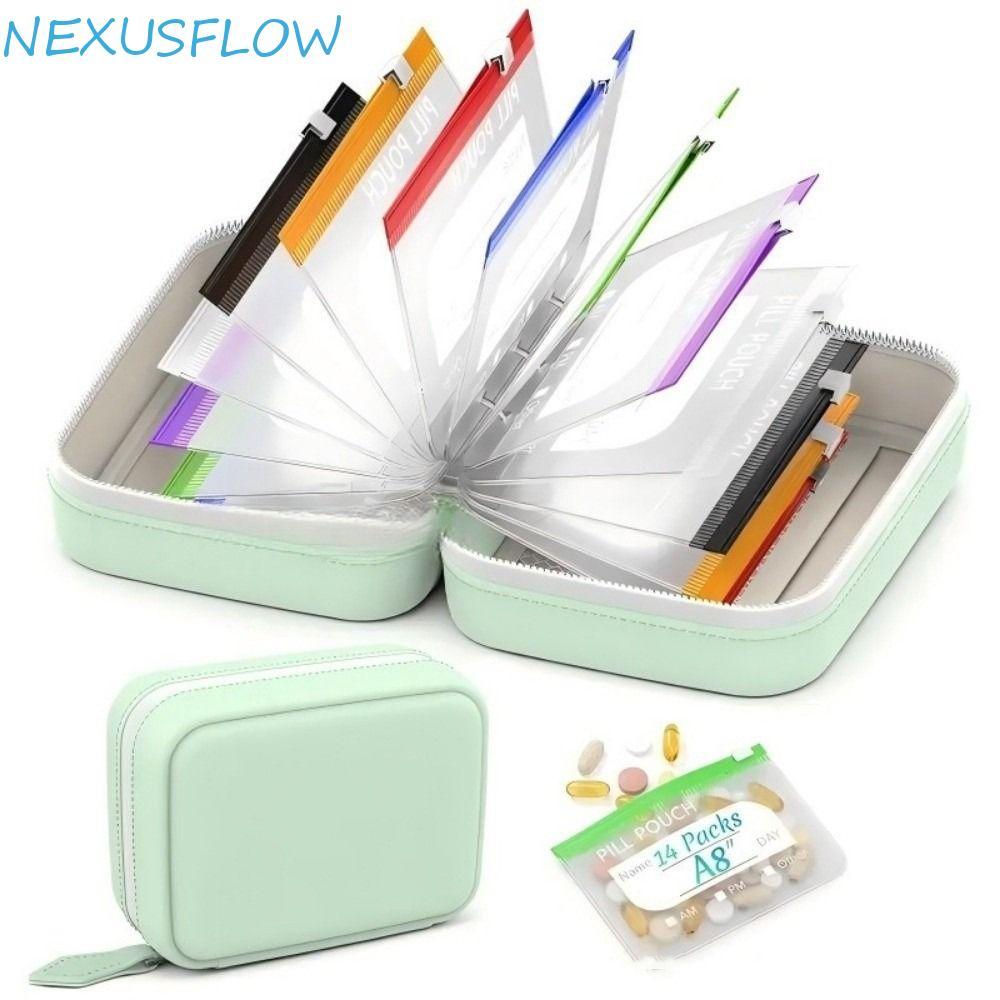 NEXUSFLOW ที่เก็บยา 7 วัน, กระเป๋าซิปชุดถุงยากันน้ําแบบพกพา, ถุงเก็บสีรหัสความชื้นป้องกันการรั่วซึมถุงเก็บยารายสัปดาห์สําหรับเด็ก