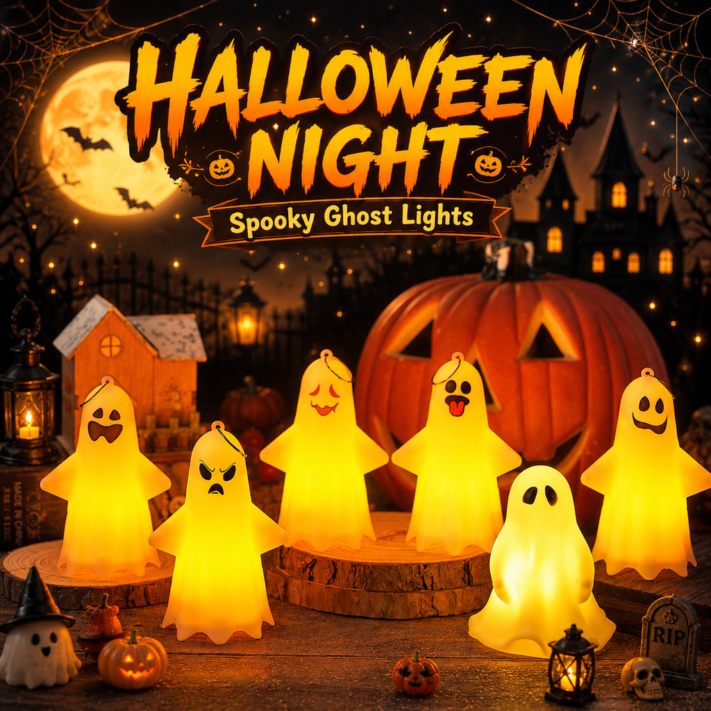 👻🎃 พร้อมส่ง ฮาโลวีนแบบพกพาฟักทอง Ghost Tree ไฟ LED หุ่นแขวนผีน้อย มีไฟ ปรับได้ ผีน้อยฮาโลวีน วันHall