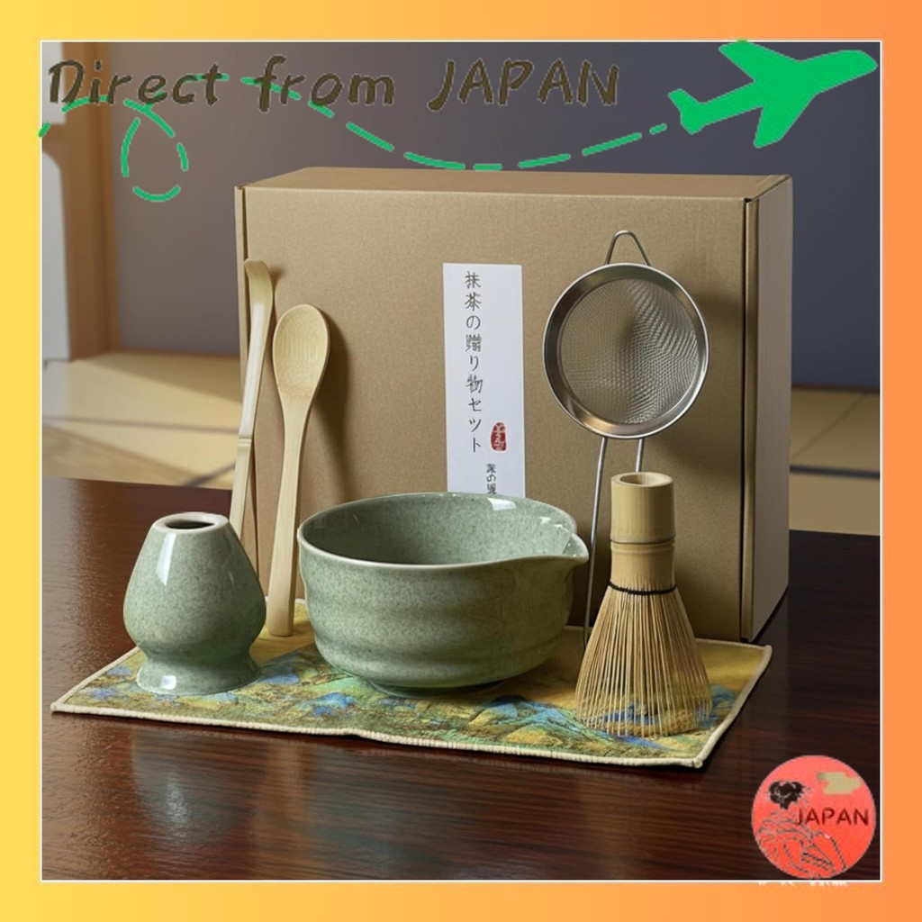 Matcha set, 7 pieces, single-mouth matcha bowl, 100-piece tea whisk, tea scoop, tea strainer, tea wh