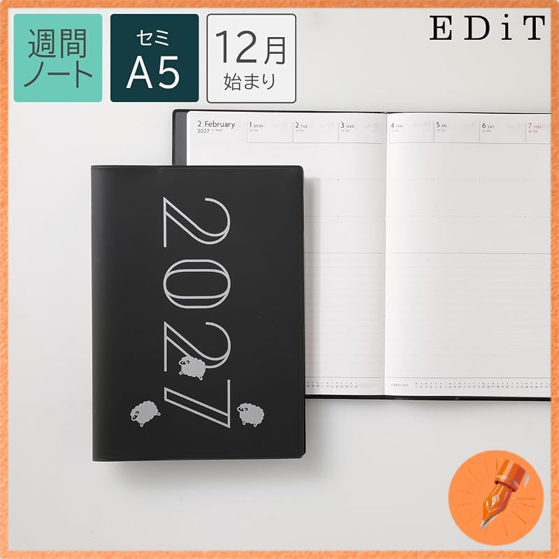 EDiT 2027 Planner Starting December 2026 Weekly Notebook Semi A5 Recycled PVC Cover Sheep 27WDR-ETH0