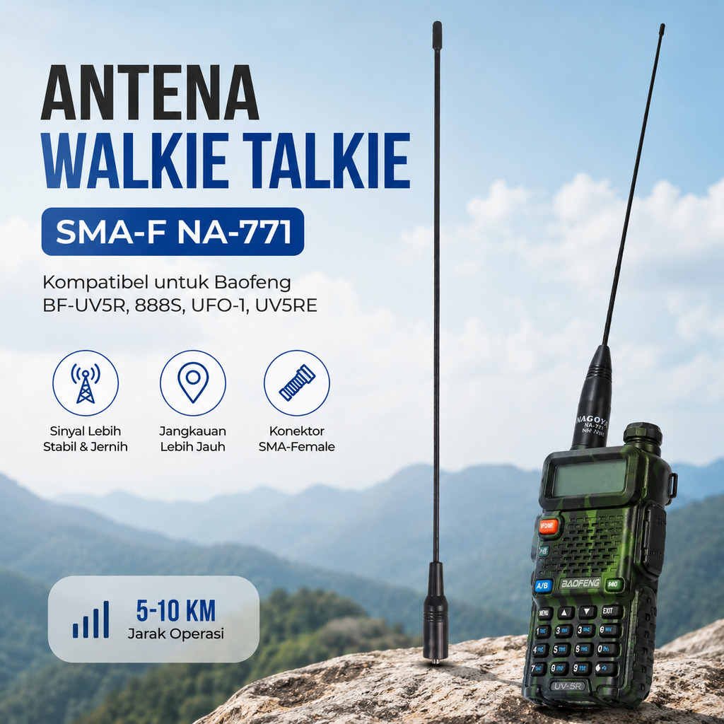 Taffware เสาอากาศนาโกย่า Baofeng SMA-F NA-771 BF-UV5R 888S UFO-1 UV5RE