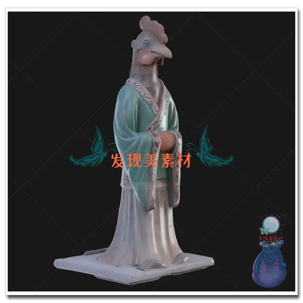 3dsmax/FBX Retro Tang ทาสีไก่หัวเครื่องปั้นดินเผาเครื่องประดับ Zodiac รุ่นแหล่งแฟ้ม T6081