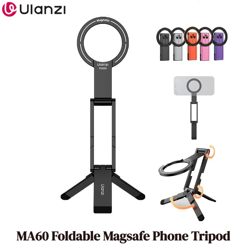 Ulanzi MA60 ที่วางโทรศัพท์แม่เหล็กแบบพับได้แม่เหล็กสองด้านขาตั้งโทรศัพท์แบบปรับได้สําหรับ Vlog Live