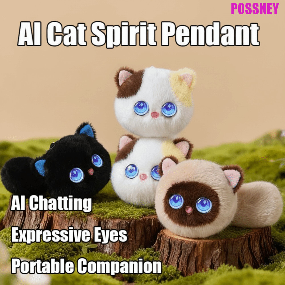 POSSNEY AI Cat Spirit Pendant, Winking Interaction Personal Companion AI Cat Plush Toy, AI สัตว์เลี้