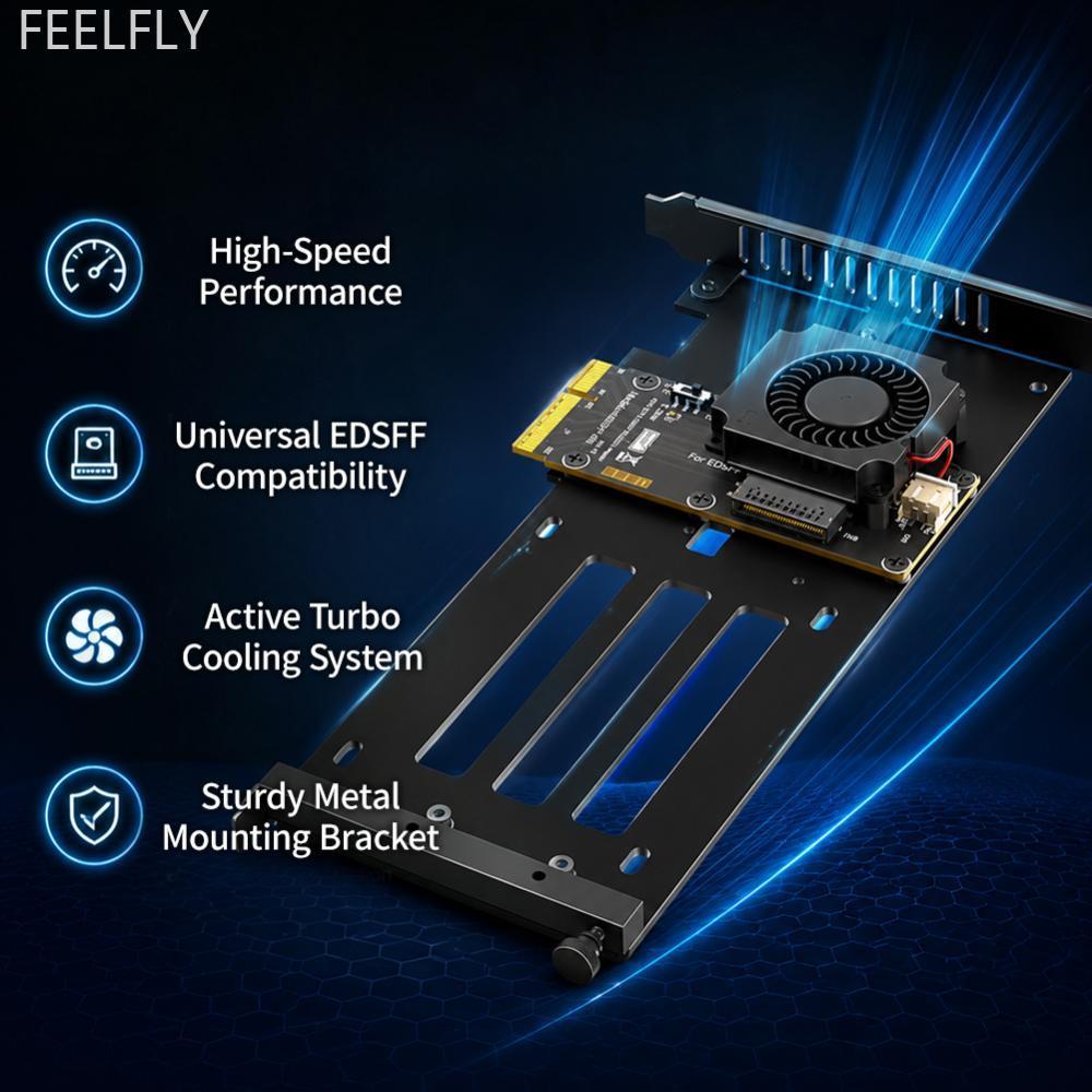 FEELFLY PCIe 5.0 x4 ถึง E1ส/จ3.S (EDSFF Gen-Z) การ์ดอะแดปเตอร์ SSD พร้อมพัดลมระบายความร้อนสําหรับเดส
