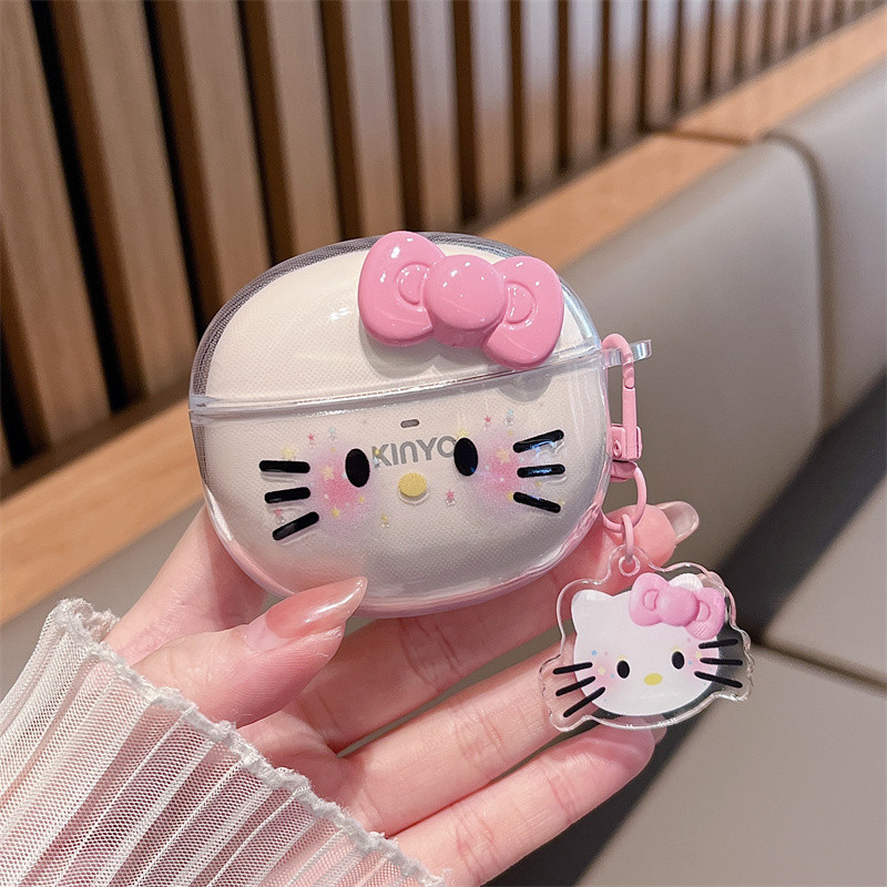 ของขวัญสีชมพูปมแมวที่เหมาะสมโชคทองก5บลูทูธหูฟังกรณี KINYOสไตล์ใหม่ก5โปร่งใสป้องกันกรณีอัลตร้ารุ่นหูฟ
