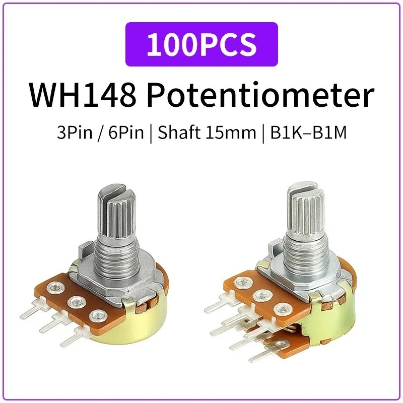 100PCS WH148 Linear Rotary Potentiometer 1K 10K 20K 50K 100K 500K Ohm 3Pin/6Pin 15 มม.เพลาBประเภทVAR