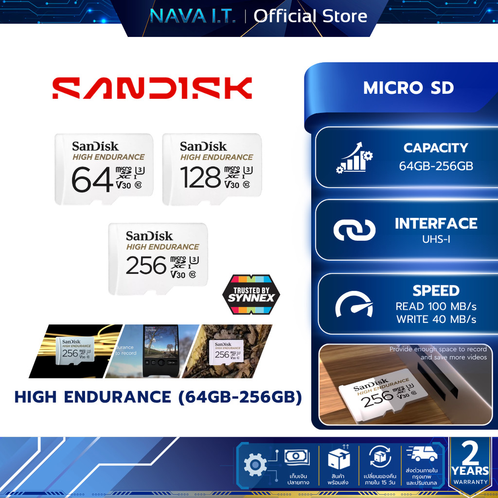 SANDISK MICRO SD (ไมโครเอสดีการ์ด) HIGH ENDURANCE 64GB-256GB WARRANTY 2 YEARS