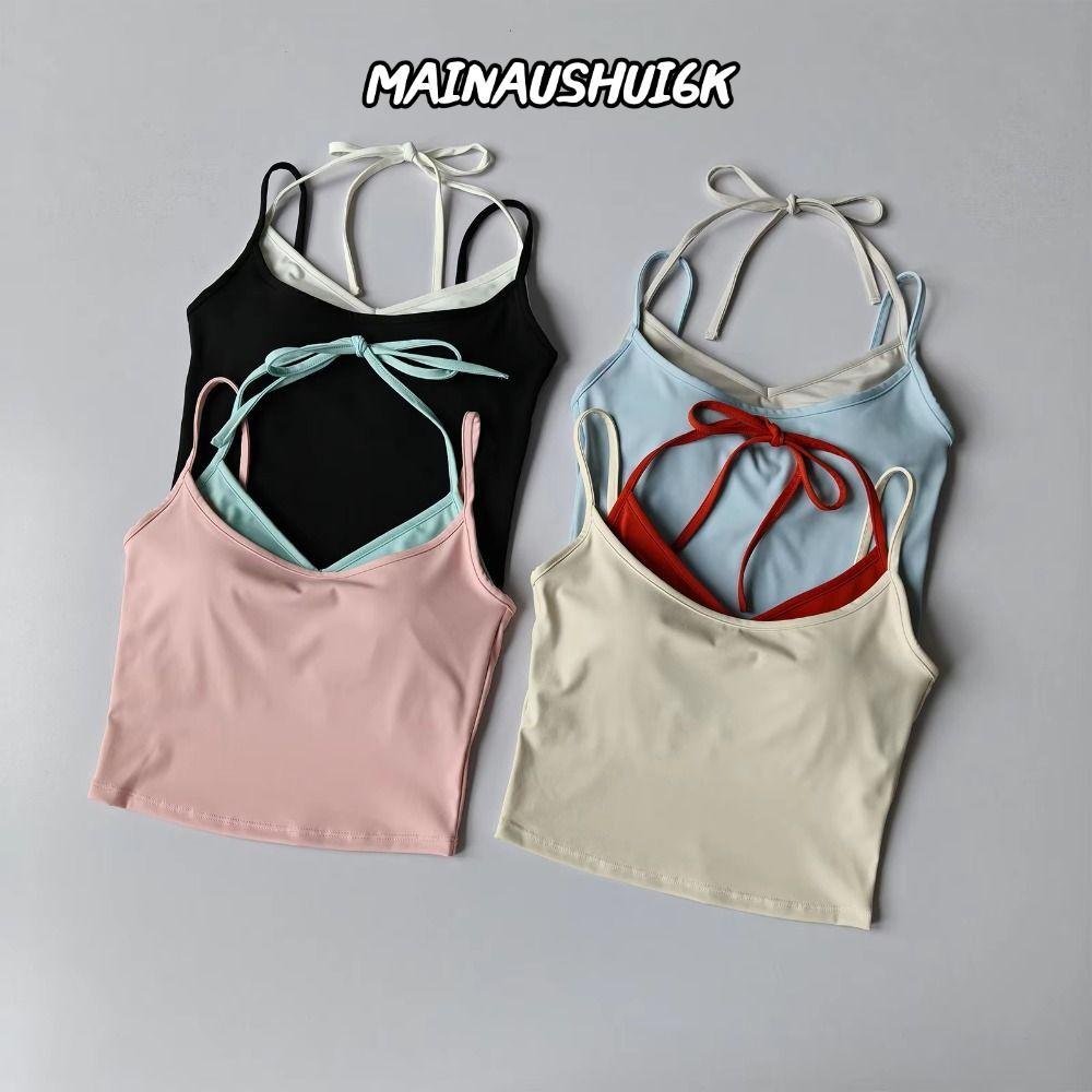 MAINAUSHUI6K สปอร์ตบรา,สายคล้องไหล่คู่ปลอมเสื้อกั๊กโยคะสองชิ้น,Halterneck Design One-piece Construct