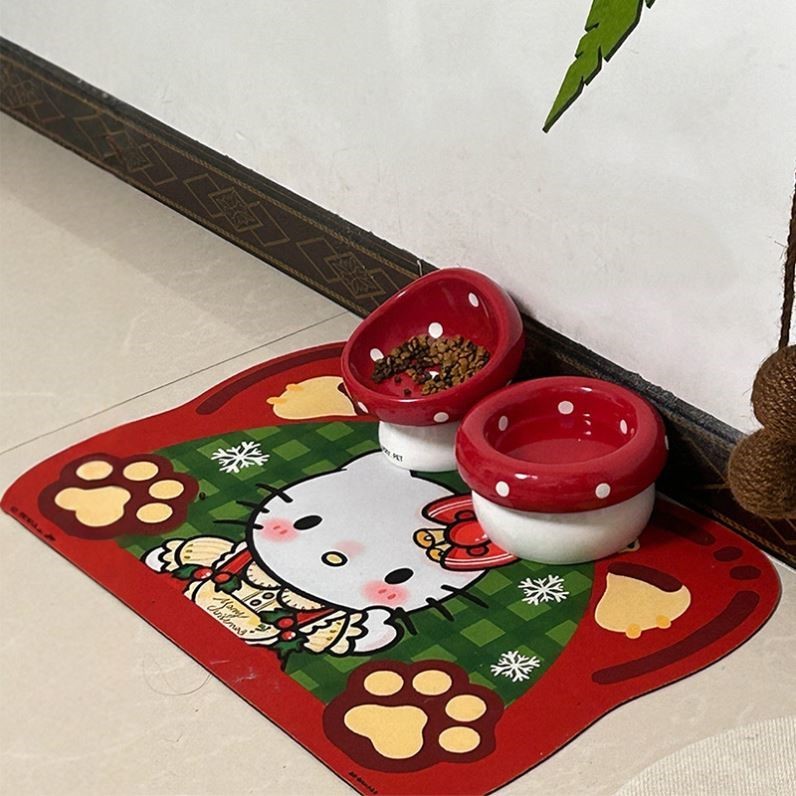 Hello kitty Cat Placemat Pet Dedicated กันน้ํา Anti-slip Cat Eating Mat ชามอาหารแมว Mat Dirt-proof S