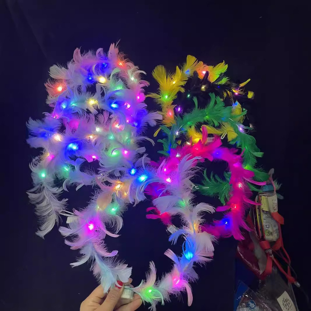 Luminous Goose Feather Fairy Garland Feather Headwear กระพริบแถบคาดศีรษะ Night Market สแกนรหัส Night