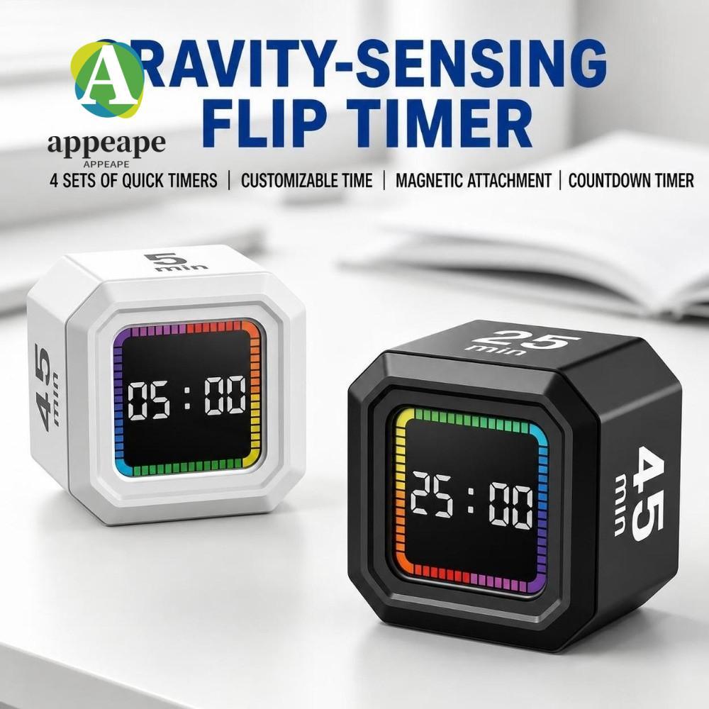 APPEAPE Digital Flipping Timer, Gravity Sensing ชาร์จ Pomodoro Timer Cube, 5/10/25/40min Custom Coun