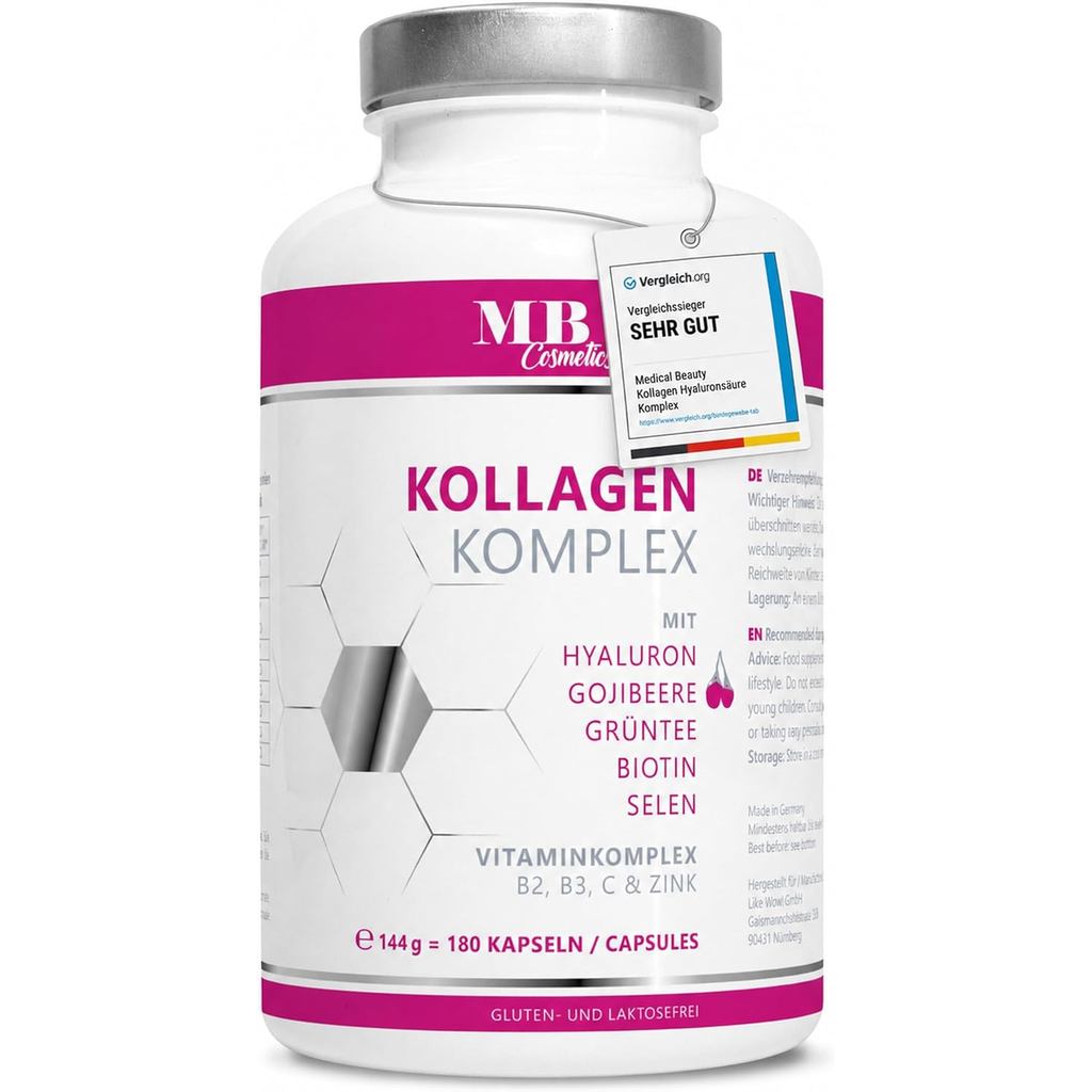 แคปซูลคอลลาเจน 180 แคปซูล โดสสูง 1,000 มก. มีสังกะสี Wolfberry, Biotin และ Zinc จากเนื้อ Grass-Fed ค