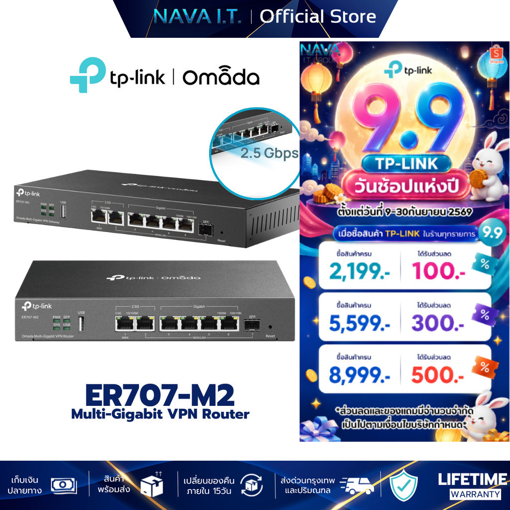 TP-LINK ER707-M2 Omada VPN Router Multi-Gigabit รับประกัน LT