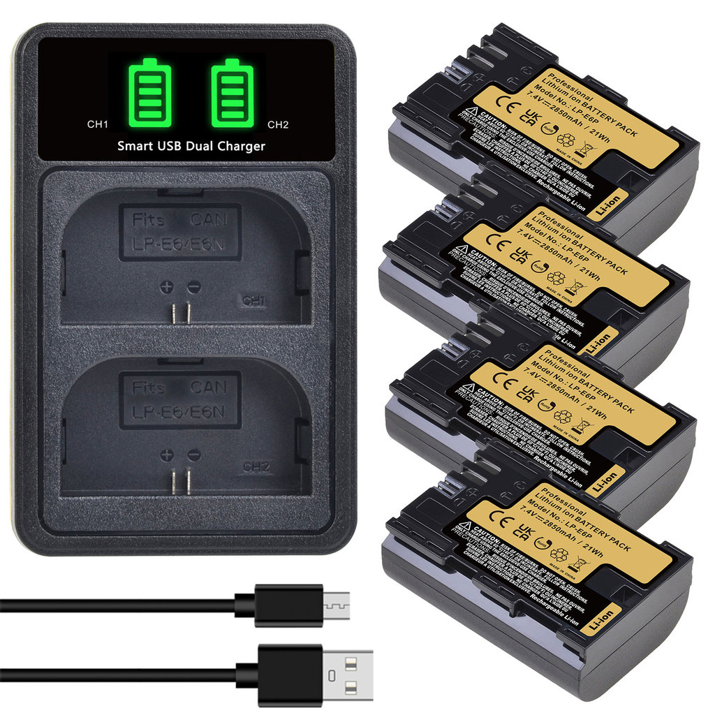 2850mAh LP-E6P แบตเตอรี่ Li-ion/LP-E6 เครื่องชาร์จสําหรับ Canon EOS R5 Mark II,EOS R6 Mark III,EOS R
