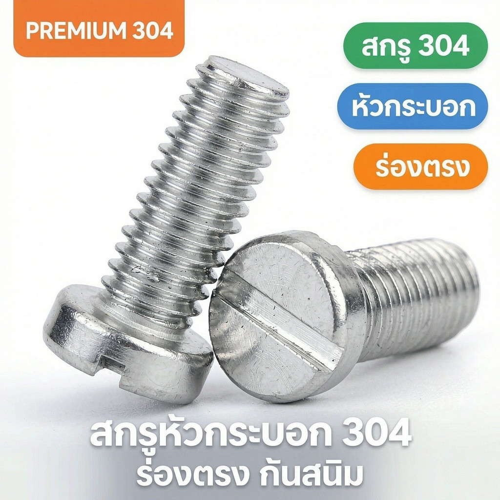 304 สแตนเลส one-slot สกรูหัวทรงกระบอก GB65 สกรู slotted หัวกลม bolt M1.6/M2/M2.5/M3/M4/M5 * L3-60 มม