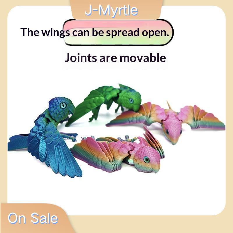 J-Myrtle ยืดหยุ่น 3D พิมพ์ Parrot รูปปั้น Movable Wings Articulated ข้อต่อสมจริง Bird Figurine สําหร