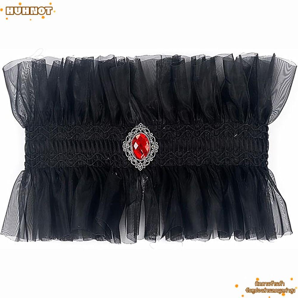 HUHNOT ลูกไม้ Jabot Collar, Victorian Style Ruffle Gothic Collar, เครื่องประดับคอสีดําสีขาวอัญมณีตกแ