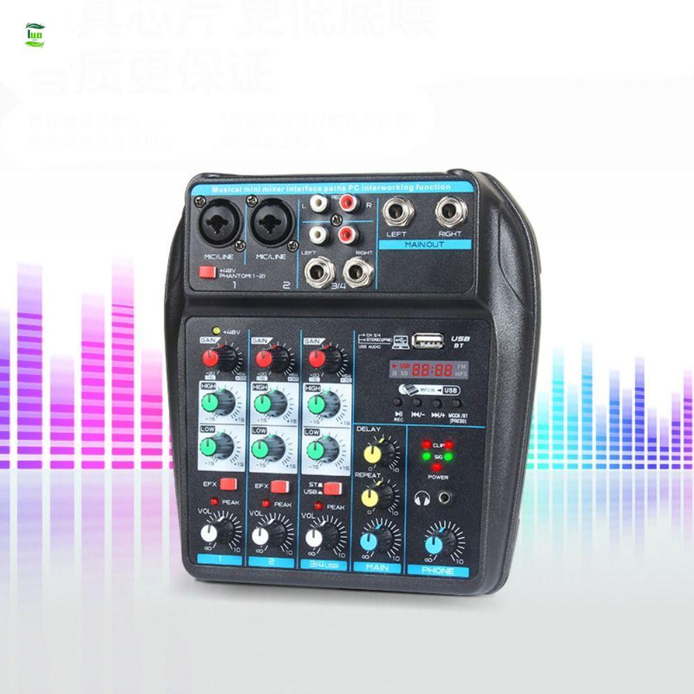 LUOLVTH DJ Console Mixer, 4 Channel Bluetooth Audio Mixer, Portable with 48V Phantom Power Monitor K