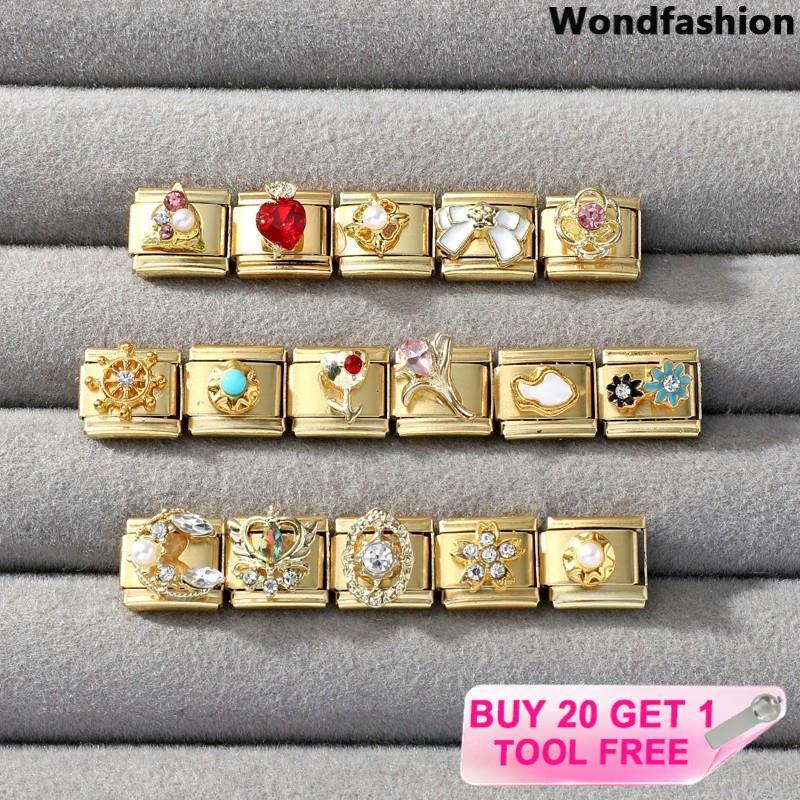 สร้อยข้อมือ charm fit 9 มม. ดอกไม้มุกอิตาเลียน สแตนเลส DIY เหมาะสำหรับสไตล์ retro