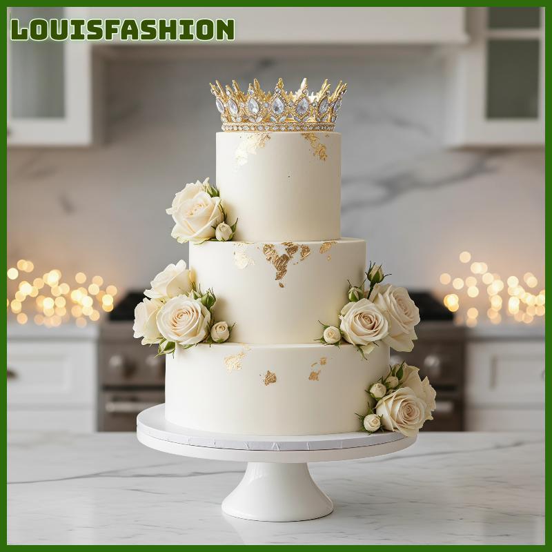 LFTH Elegant คริสตัลมงกุฎเค้ก Topper Luxury Rhinestone ขนาดใหญ่สําหรับหมั้นวันเกิดตกแต่งเค้ก lfth