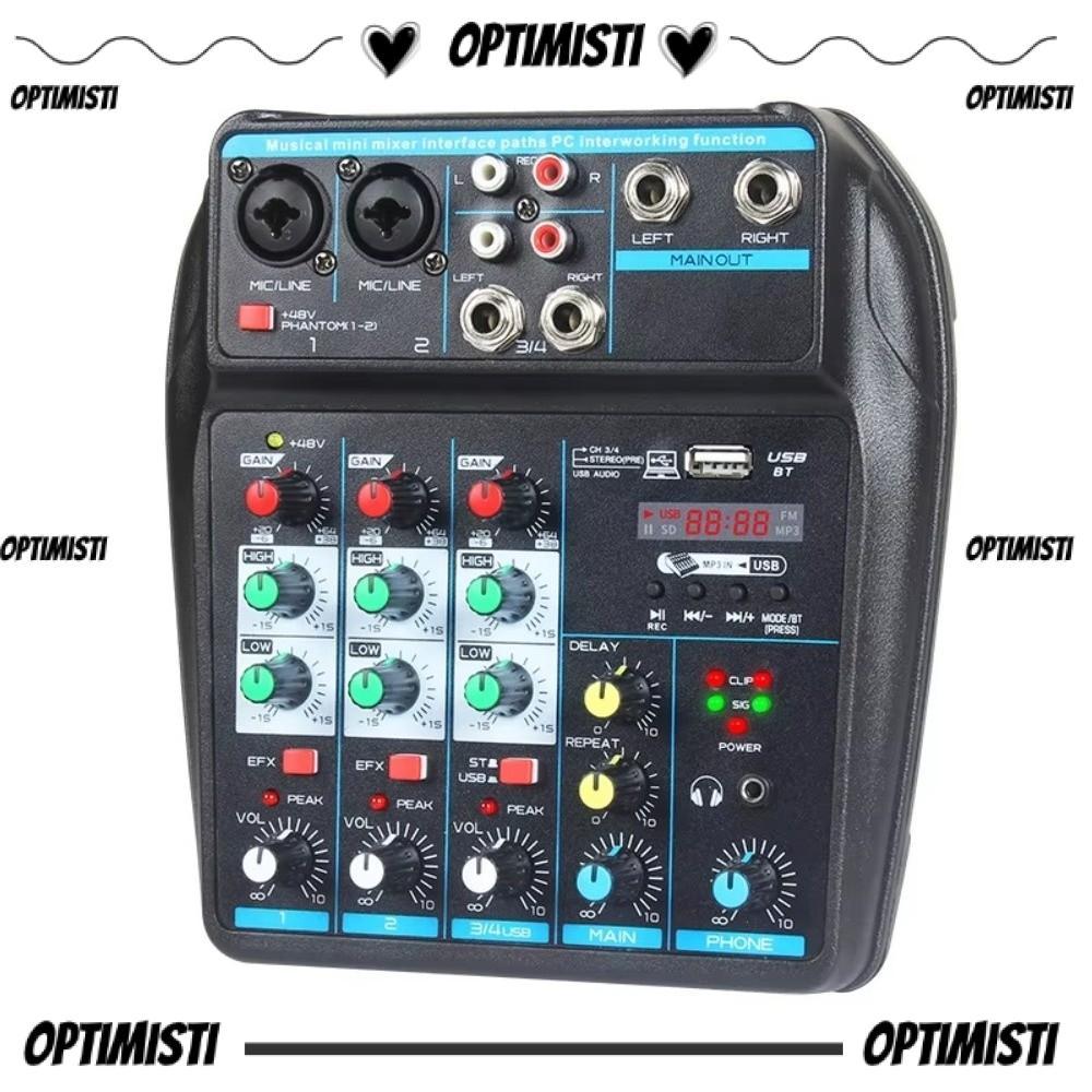 OPTIMISTI8E DJ Console Mixer, Bluetooth Monitor Karaoke System Audio Mixer, ทนทาน 4 Channel พร้อม 48